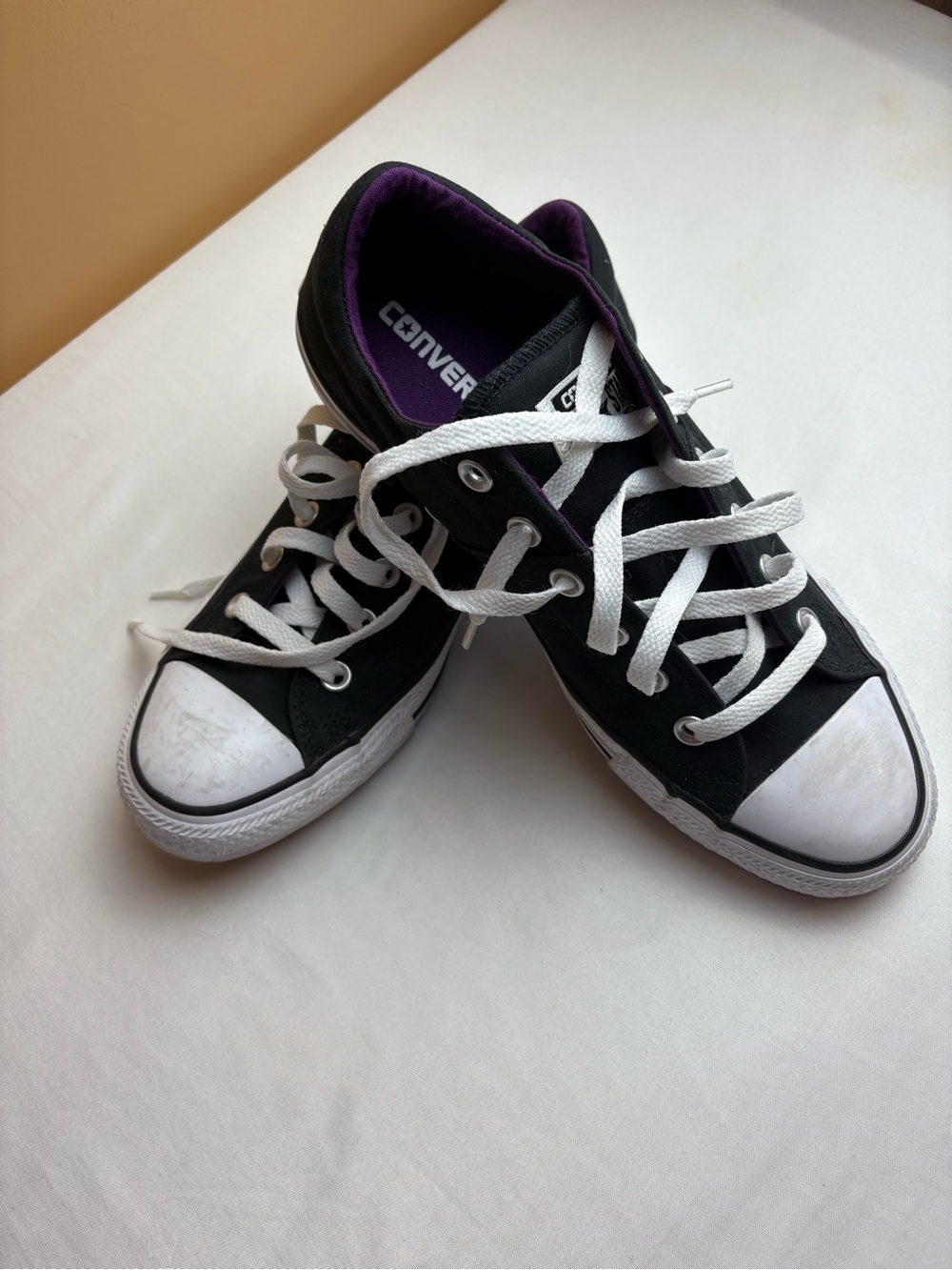 Converse Women’s Black Low Top Canvas Sneakers with White Toe